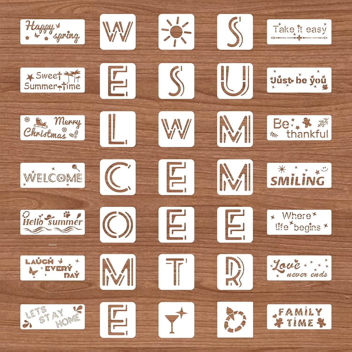 35Pcs Welcome Sweet Summer Slogans Pattern Stencils for Painting Inspirational Word Stencils Reusable Letter for Painting on Wood Scrabooking Cardmaking Mixed Color