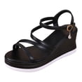 thumbnail image 6 of Platform Wedge Sandals Women Strappy Heels Open Toe Rhinestone Ankle Strap Pumps Shoes Casual Summer Dressy Shoes Black Size 7.5, 6 of 6