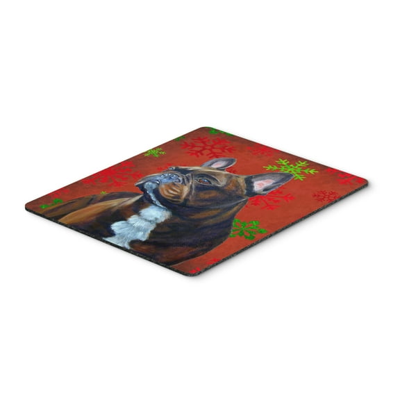 Carolines Treasures LH9340MP "French Bulldog Red and Green Snowflakes Holiday Christmas Mouse Pad Hot Pad or Trivet"