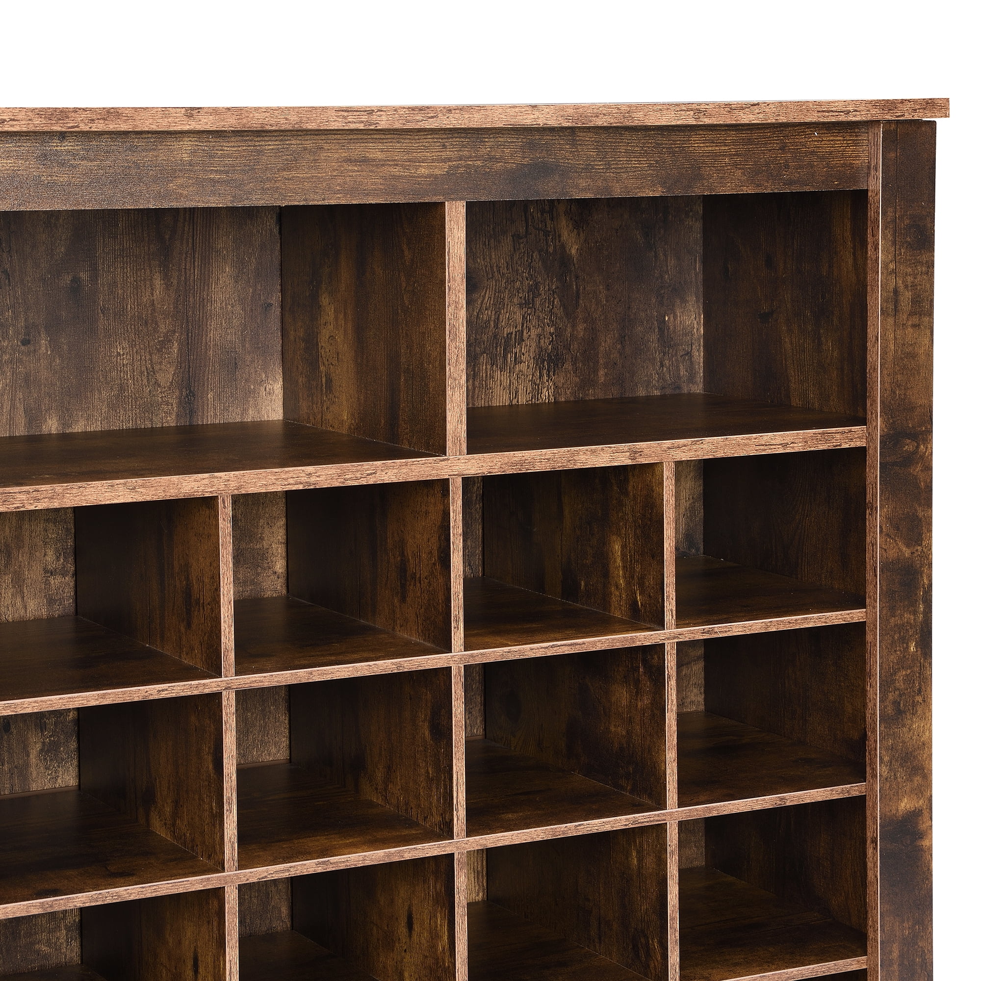 MAYEERTY Sleek Design 24 Shoe Cubby Console, Modern Shoe Cabinet with Curved Base, Versatile Sideboard with High-quality for Hallway, Bedroom, Living Room, Rustic Brown