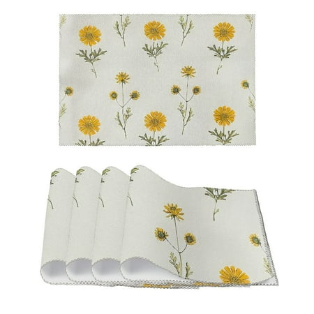 

FACANNAP Yellow Flowers Canvas Placemats (Set of 4) - Seasonal Home Kitchen Decoration for Party Dining 11.8*17.7in