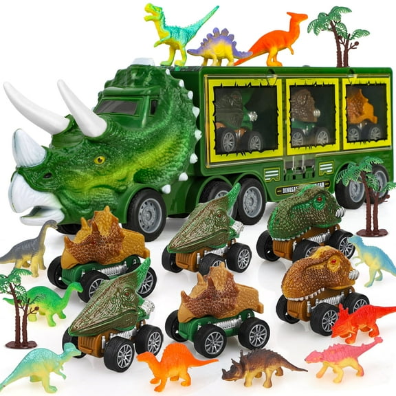 TOY Life Dinosaur Toy Truck for Kids 3 - 8 with Pull Back Car Toys, 9 in 1 Monster Truck for Boys and Girls, Dinosaur Transport Truck for Kids, Dinosaur Toys for Kids 3-7