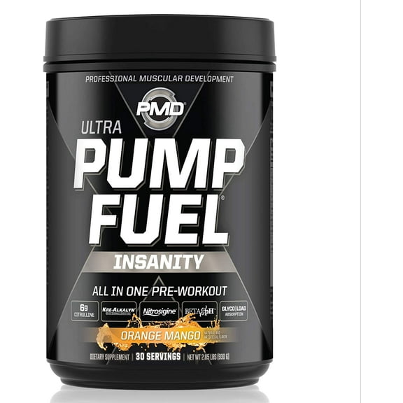 PMD Sports Ultra Pump Fuel Insanity - Pre Workout Drink Mix For Energy, Strength, Endurance, Muscle Pumps And Recovery - Complex Carbohydrates And Amino Energy - Tropical Orange Mango (30 Servings)