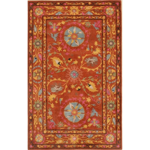 Hand-tufted Wool Rust Traditional Floral Suzani Rug