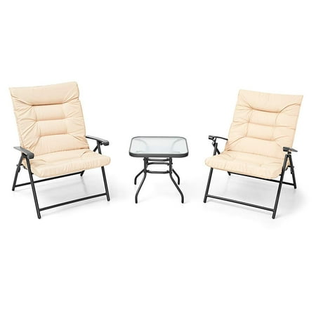 Suncrown Patio Padded Folding 3 Pieces Chair Set Adjustable