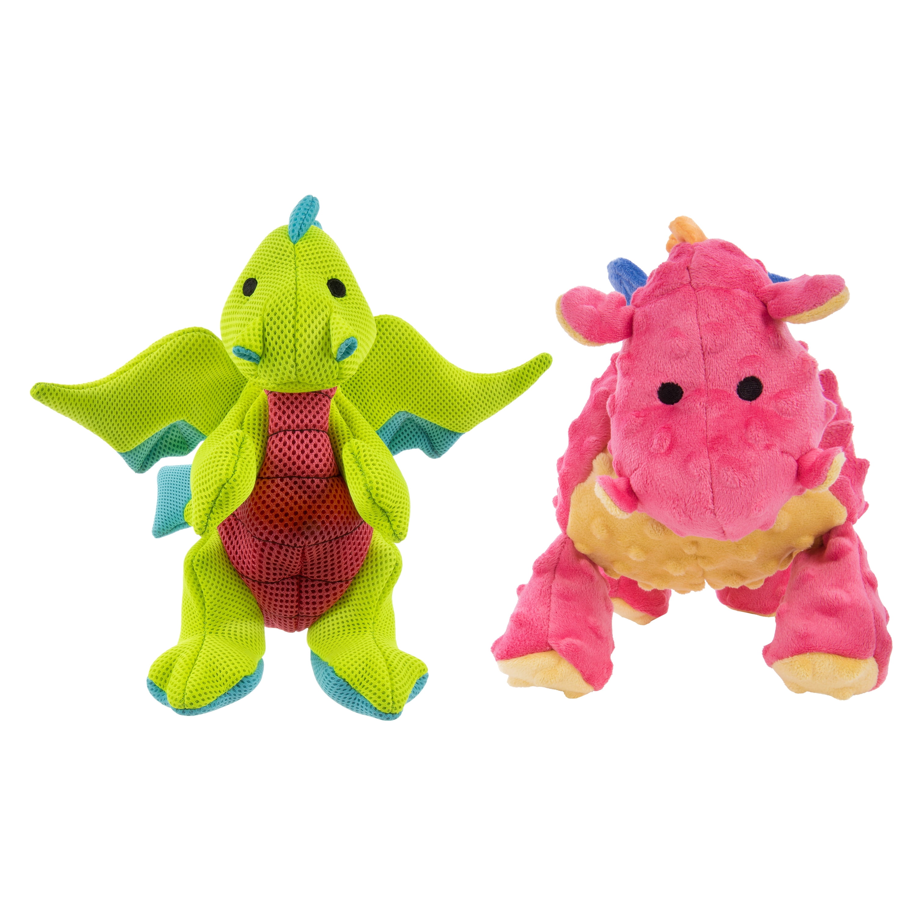 goDog Dragon Plush Toy Bundle for Dogs with Chew Guard Technology for Stronger & Longer Play, Tough & Durable, Built-In Squeaker, Variety Pack, 2-Pieces