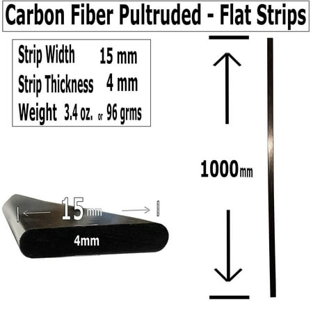 

1 4mm x 15mm 1000mm - PULTRUDED-Flat Carbon Fiber Bar. 100% Pultruded high Strength Carbon Fiber. Used for Drones Radio Controlled Vehicles. Projects requiring high Strength Components