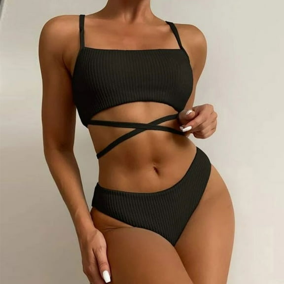 Tejiojio Sexy Women Bikini Solid Splicing Two-piece Swimwear Swimsuit Beachwear Set Clearance