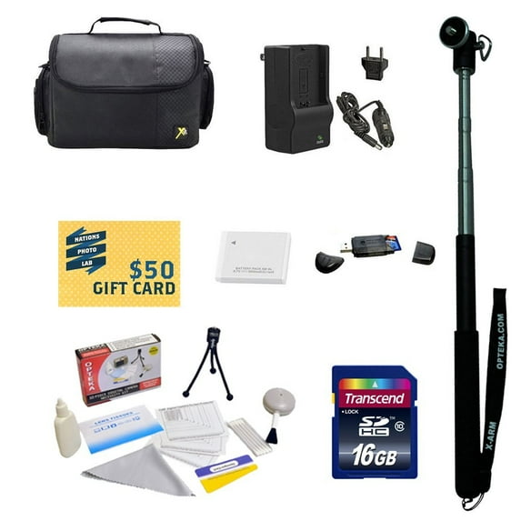 Essential Accessory Kit for Canon PowerShot SX200 Digital Camera with 2 NB-6L Battery + Travel Charger + Monopod + Mini tripod + 16GB Transcend SDHC Memory Card + Carrying Case