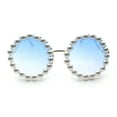 thumbnail image 4 of Womens Pearl Bling Round Circle Oversized Metal Rim Wave Arm Sunglasses Gold - Blue, 4 of 8