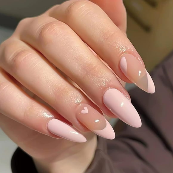 EcoNesxp UrbanMingle Light Pink Press-On Nails Medium Almond Shaped False Nails Cute Heart Shaped Glossy Glue Nails Women Artificial False Nails Pieces 1 Piece Pink and Cute Heart Shaped Medium