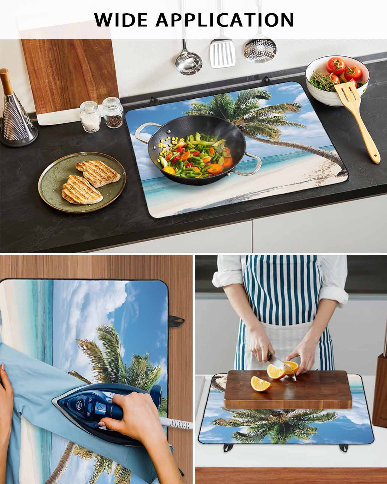 nqOlkjepod Large Induction Cooktop Protector Mat 36"x21", Summer Palm Tree Stove Top Covers for Electric Stove, Sandy Beach Ocean Sky Cloud Plants Stove Burner Cover Mats, Glass Top Stove Cover