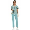 thumbnail image 5 of WTOBBY Plus Size Women's Short Sleeve Printed Scrubs Set, V-Neck with Pockets, Fun Animal Floral Design, 2-Piece Nursing Uniform, Medical Workwear for Healthcare Professionals,Cyan S, 5 of 6