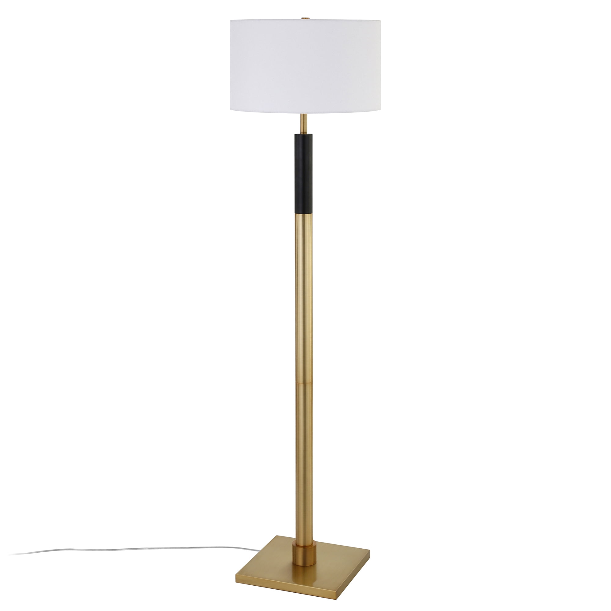 Evelyn&Zoe Teagan Two-Tone Floor Lamp with Fabric Shade, Brass/Black/White