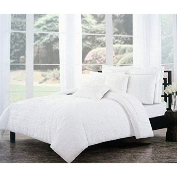 Tahari Bedding Solid White Textured Stripes Duvet Cover Set Full Queen 3 Piece Boho Ruffled Ruched French Farm House Shabby Chic Folded Pattern Quilt Comforter Cover Walmart Com Walmart Com