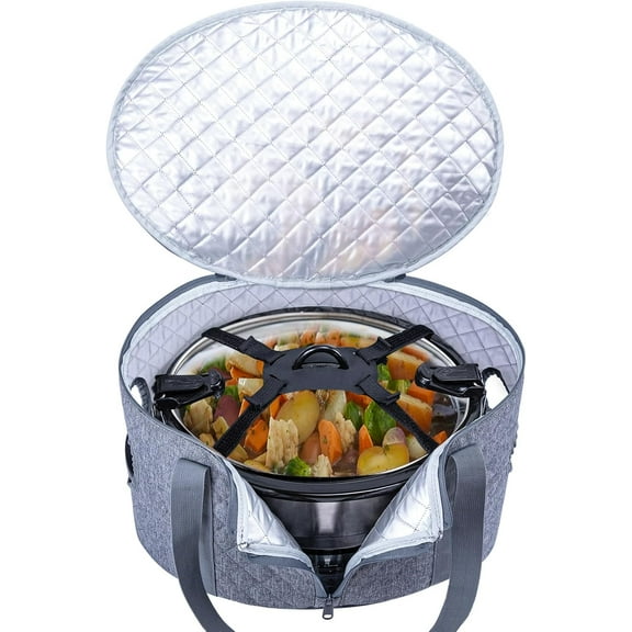 Slow Cooker Carrying Case Compatible with 6-8 Quart Crockpot Carrier for Hot Food and Hamlton Beach Slow Cooker Tote with Lid Fastener for Dust Cover Applicances