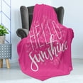 thumbnail image 4 of Hello Sunshine Soft Flannel Fleece Throw Blanket, Calligraphy Design with Laurel Leaves Abstract Pink Background Hand Drawn, Cozy Plush for Indoor and Outdoor Use, 60" x 80", Pink White, by Ambesonne, 4 of 5