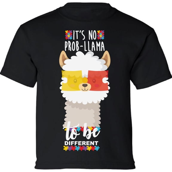 Autism Puzzle It's No Prob-Llama Autism Awareness Youth Shirt XS S M L XL Graphic Tee for Boys Girls