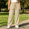 thumbnail image 6 of ClodeEU Women's Plus Size Elastic Waist Drawstring Sweatpants with Pockets ,Solid Color Casual Athletic Pants Beige,Women's Plus L, 6 of 9
