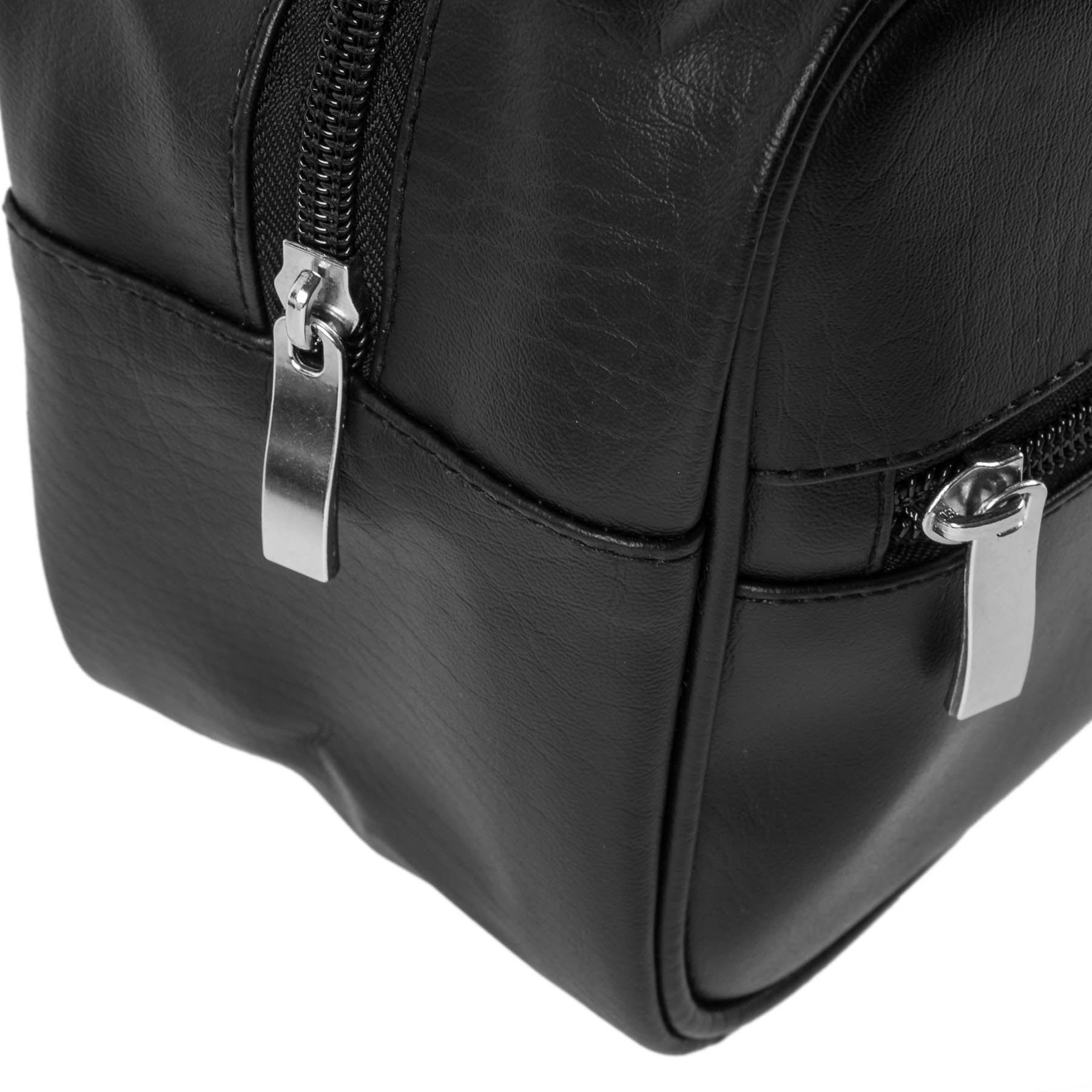 SHANY Dopp Kit and Travel Toiletry Bag – Zippered Faux Leather Grooming Organizer with 2 Internal and 1 External Pockets – Black PU