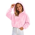 thumbnail image 2 of FRSASU Girl's Cropped Hoodie Long Sleeve Fuzzy Plush Pullover Casual Solid Color Short Hooded Sweatshirt Top Pink, 2 of 8