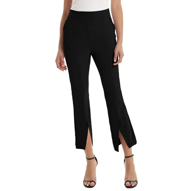 Lucakuins - Pantalones largos casuales para mujer, cintura alta, color sólido, pierna acampanada, pantalones divididos con bolsillos Lucakuins moda