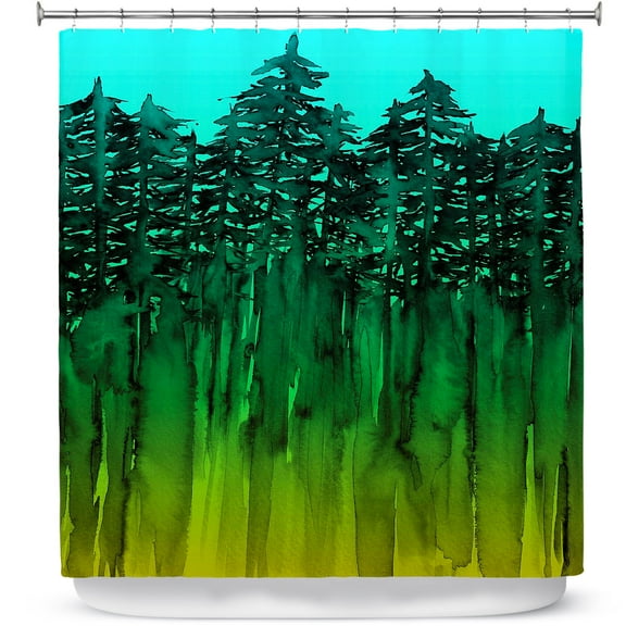 Shower Curtains 70" x 73" from DiaNoche Designs by Julia Di Sano - Forest Trees Aqua Lime Green