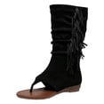 thumbnail image 6 of Womens Fringe Lace up Knee High Boots Flat Gladiator Caged Low Heeled Tassel Sandals Party Prom Flip Flops Black Size 7.5, 6 of 6