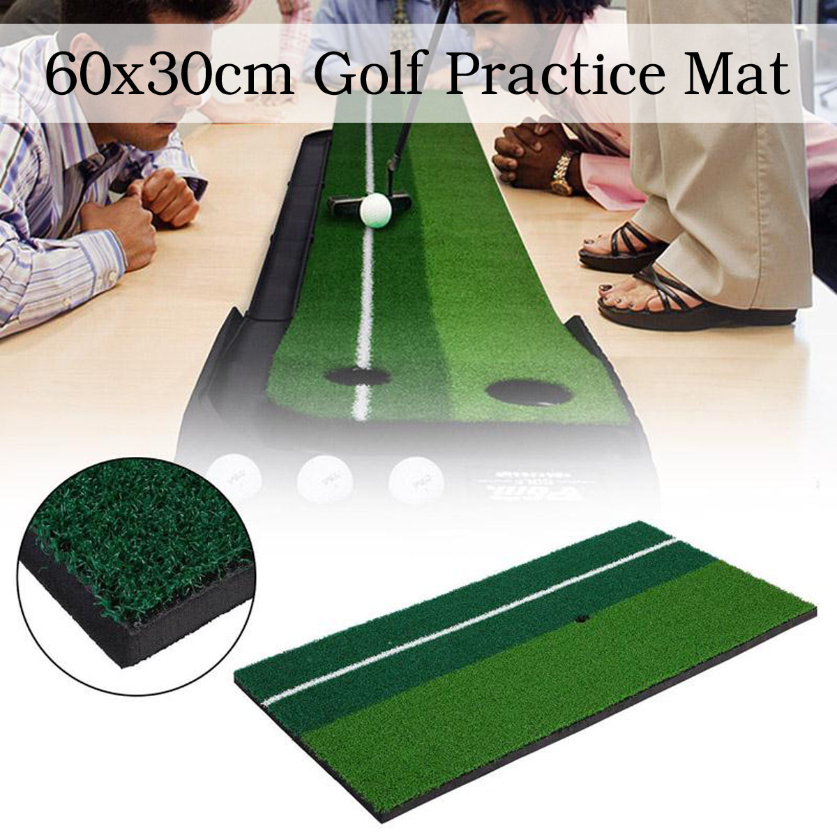 24*12inch Golf Mat Hitting Swing Practice Pad Foldable Rubber Mat With Aiming Line Tee Slot For