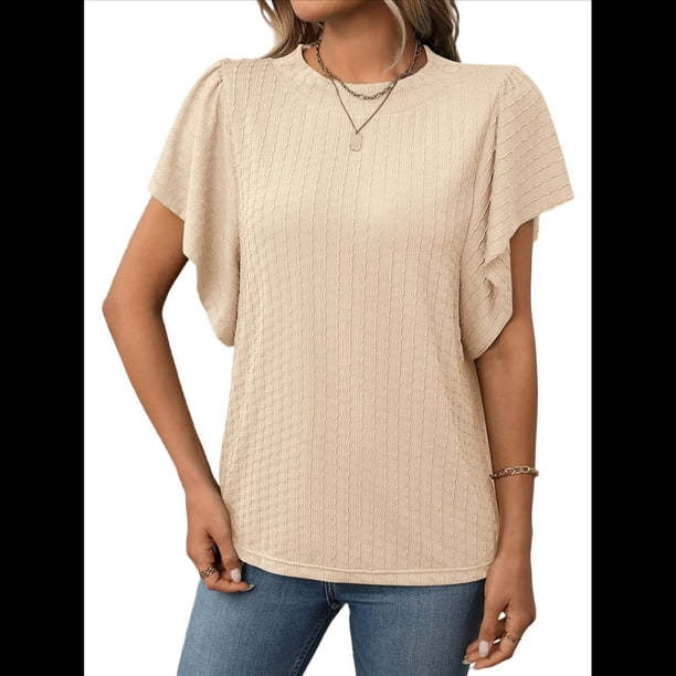 Camisas Formales Informales de Negocios para Mujer, Camisas de Verano, Mangas , Cuello Redondo, Mangas de Hoja de , Trajes 2025 Albaricoque S