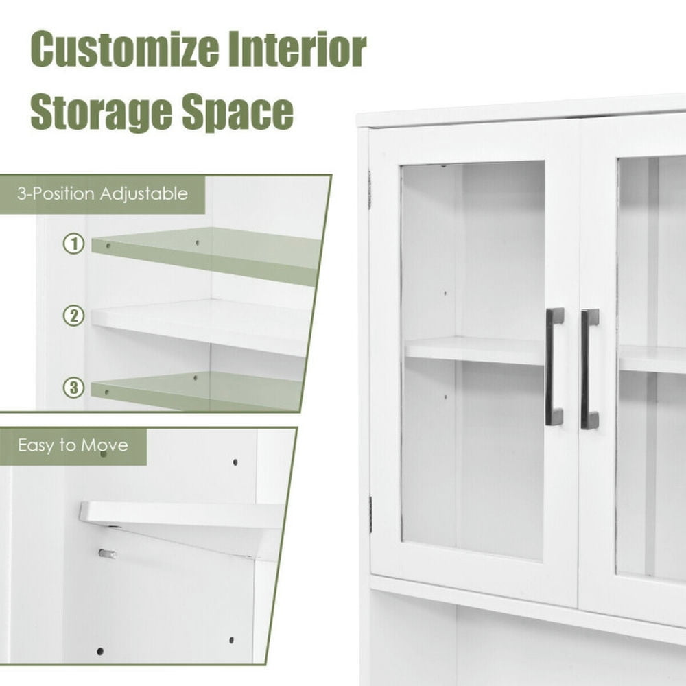 Finihen Toilet Storage Cabinet, Bathroom Cabinet Organizer, Over the Toilet Storage Cabinet Bathroom Space Saver with Tempered Glass Door, for Bathroom, White