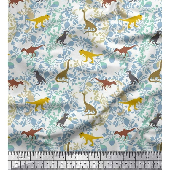 Soimoi Georgette Viscose Fabric Leaves & Dinosaur Jungle Print Fabric by The Yard 42 Inch Wide