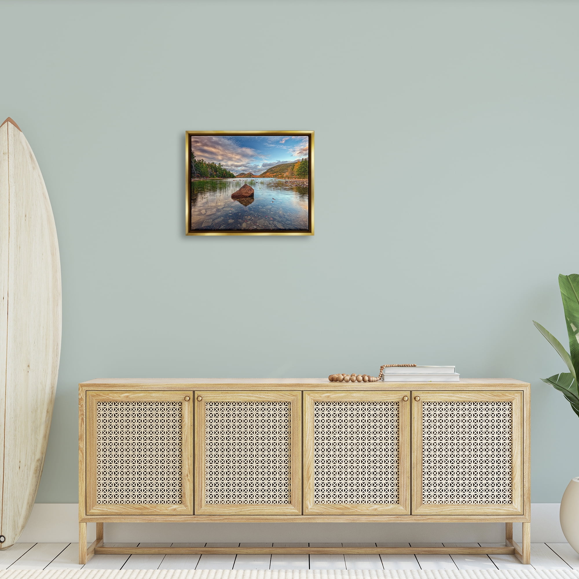 Stupell Rocky Creek Woodland Scenery Landscape Photography Gold Floater Framed Art Print Wall Art