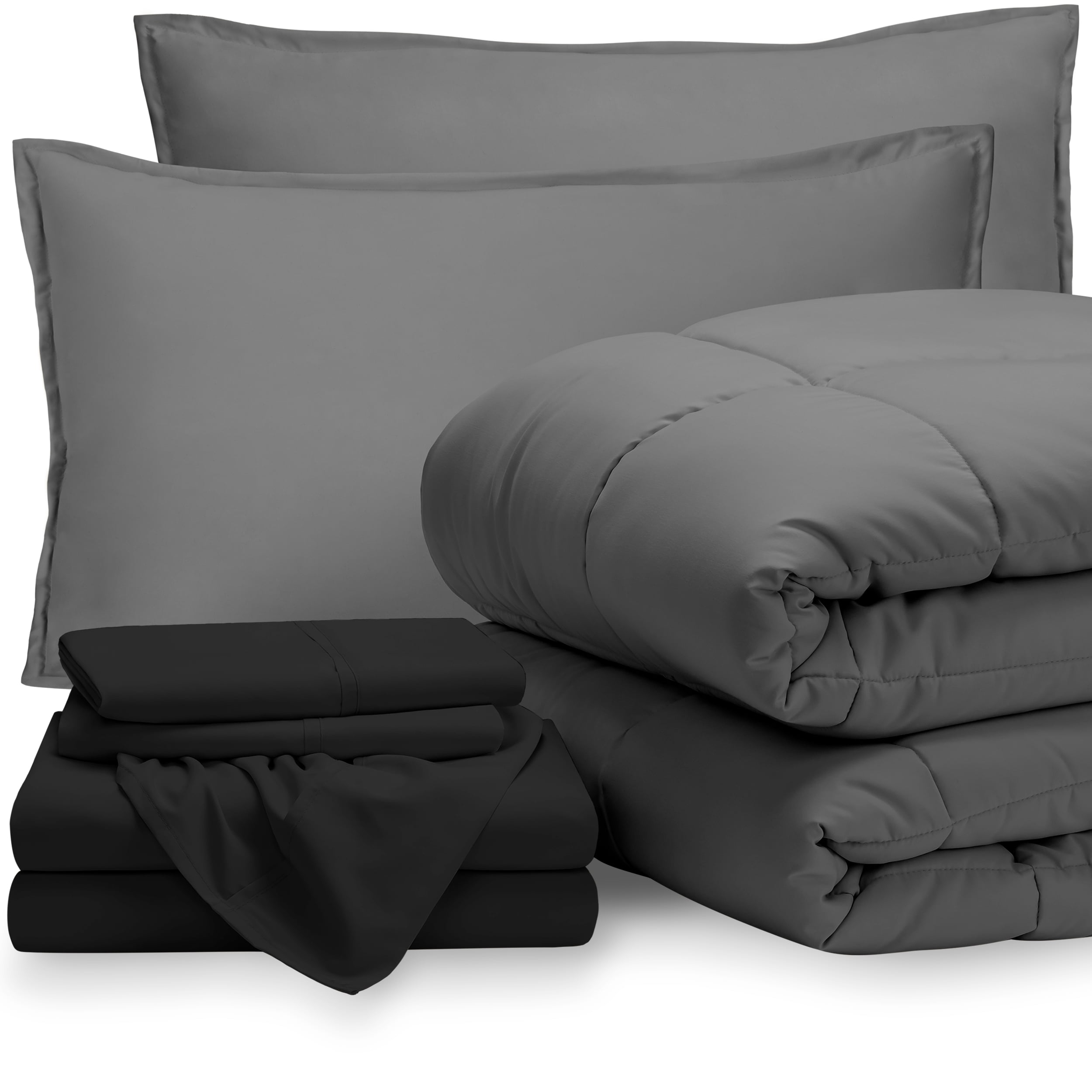 Bare Home 7Piece BedinaBag, Full XL, Gray with Black Sheet Set