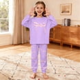 thumbnail image 2 of JAJAHO Girls Outfits Set 2 Piece Home Clothes Set Kids Bow Print Long Sleeve Crewneck Top Ankle-Tied Bottoms Ages 3-14 Years Trendy Outfit, 2 of 7