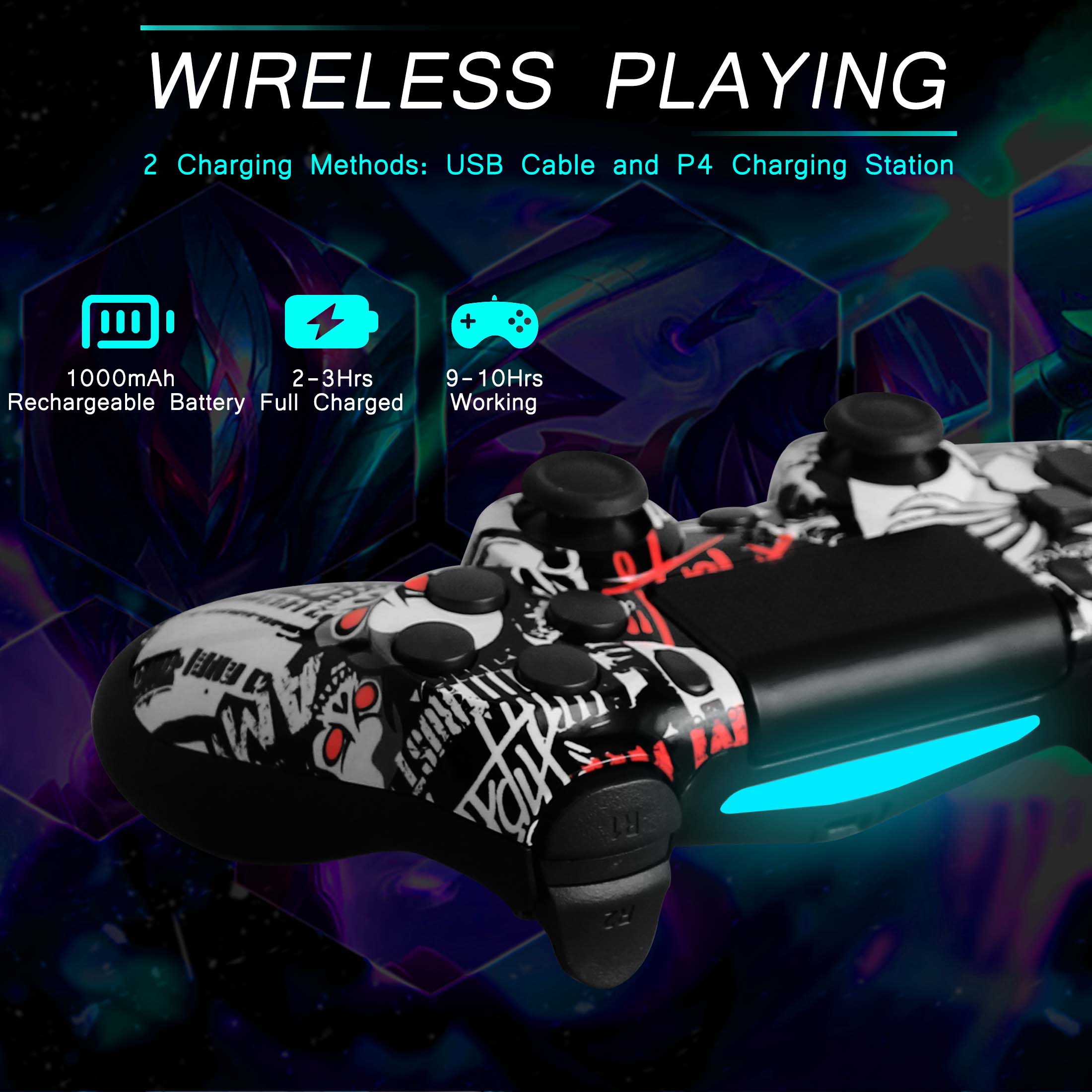 Wireless Controller for PS4, Remote Control Compatible with Playstation 4/PS4 Slim/PS4 Pro/Windows PC, Skull