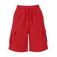 thumbnail image 7 of hoksml Women Waffle Knit Cargo Shorts with Pockets, Elastic Waist Drawstring Casual Summer Shorts, 7 of 7