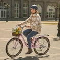 thumbnail image 4 of VIRIBUS Women's Bike 26" Beach & City Cruiser Bicycle with 7 Speed Basket Pink, 4 of 10