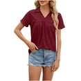 thumbnail image 2 of Fesfesfes Shirts for Women's Fashion Casual Solid Color Short Sleeve Stand-up Collar Blouse Shirt Loose Top L(US:8), 2 of 9