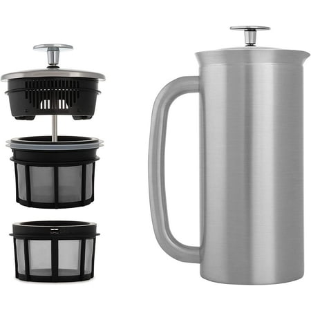 

- P7 French Press - Double Walled Stainless Steel Insulated Coffee and Tea Maker with Micro-Filter Keep Drinks Hot for Hours Perfect for Home or Travel (Polished Stainless Steel 32 Ounce)