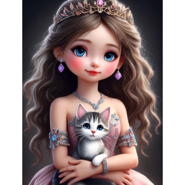 Princess Cat Fantasy 5D Diamond Embroidery Kits DIY Art Mosaic Rhinestone Decoration, 30*40cm, Frame not included.,6297