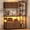 Fluted Brown, variant on Bakers Rack with Power Outlet & LED Light, 45.3" Farmhouse Coffee Bar Cabinet, Kitchen Microwave Stand with Storage, Glass Cabinet, Goblet Holder & 8 Hooks, White
