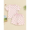 thumbnail image 5 of Yunliwuli Baby Boys Girls 2 Piece Summer Set Round Neck Short Sleeve Checkerboard Print Tops + Elastic Waist Shorts Infant Toddler Outfits, 5 of 10