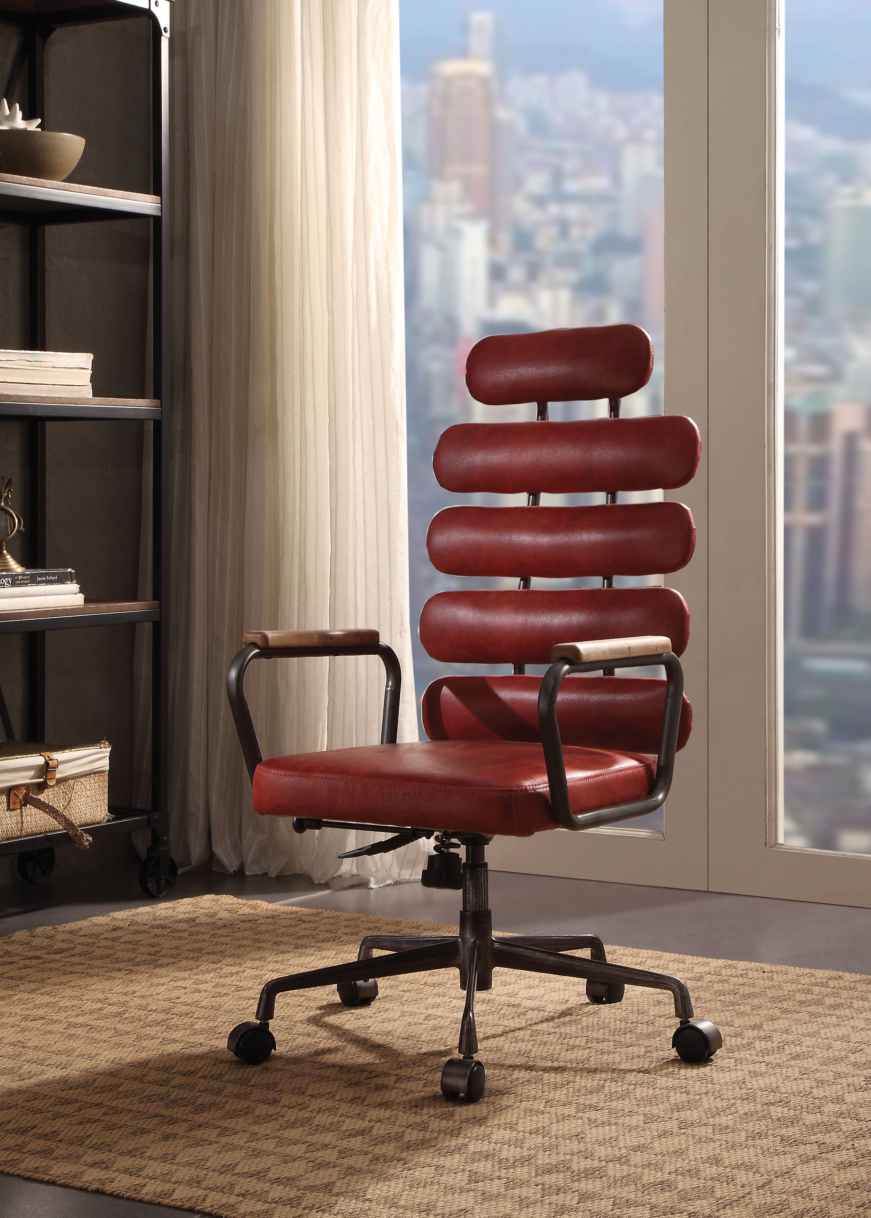 ACME Calan Executive Office Chair in Vintage Red Top Grain Leather