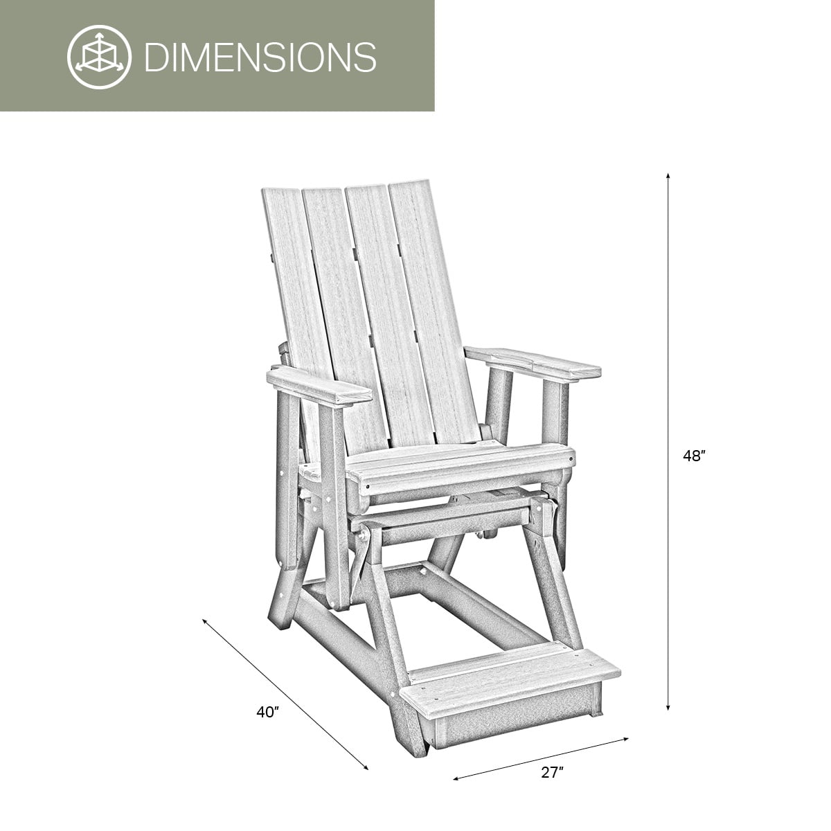 American Furniture Classics Model 416CGWT Brandon Balcony Height Glider in Coastal Gray on a White Base