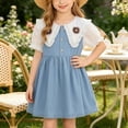 thumbnail image 4 of Fengqque Girls Ruffled Peter Pan Collar Denim Dress Puff Short Sleeves Partial Front Buttons A-Line Casual Dress Light Blue-A 18-24 Months, 4 of 8