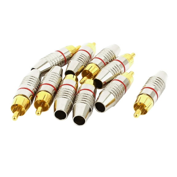Unique Bargains 10 Pcs RCA Male Plug Non Solder Audio Video Locking Connector Gold Silver Tone