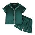 thumbnail image 1 of WEIYLL Pyjamas pour Filles Ensemble Manches Courtes Hauts Unis T-Shirt Shorts Tenue Décontractée Vert Foncé Taille 100, 1 of 4