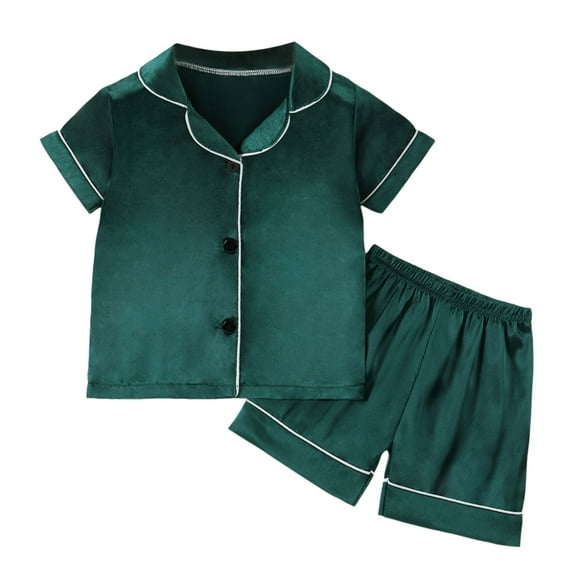 YuYuBao Toddler Girls Pajamas Sets Satin Silk Short Sleeve Solid Color Shirts Tops Shorts Casual Girls Sleepwear