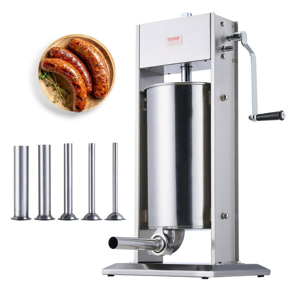 VEVOR Manual Sausage Stuffer,15 L / 30 LBS Vertical Sausage Machine,Dual-Speed Meat Stuffer,Made of Food-Grade 304 Stainless Steel,Includes 5 Stuffing Tubes, for Home Kitchen Restaurant Commercial
